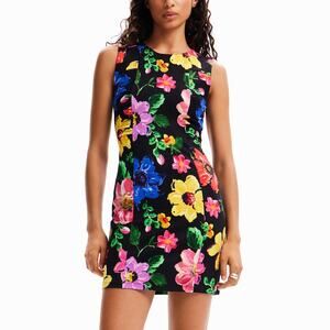 Desigual Black Multicolor Floral Mini Dress Size M